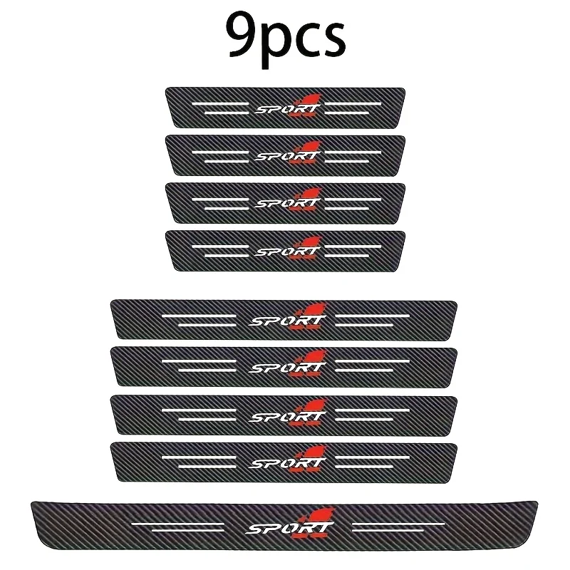 9 قطعة عتبات باب السيارة الحرس ملصقات فيلم المضادة للخدش ألياف الكربون حامي جرجر غطاء الدواسة اكسسوارات السيارات #1
