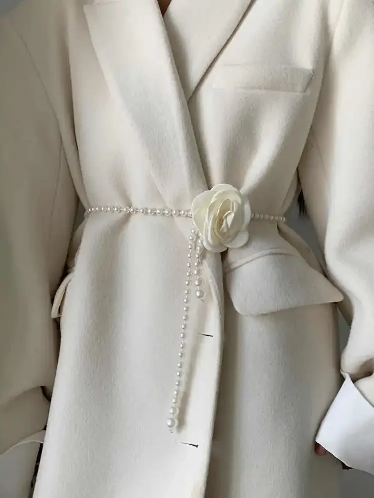 1 قطعة حزام الخصر اللؤلؤ المرأة نمط جديد كاميليا الزخرفية تنوعا حزام الخصر مطابقة معطف على شكل ثوب سترة حزام الموضة الأنيقة
