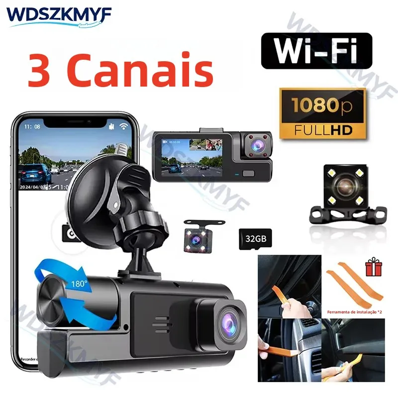 Câmera WIFI 1080P 2/3 para carros, câmera frontal e traseira para interior de veículos com visão noturna IR, gravação em loop, grande angular, câmera DVR para carro, OFERTA.