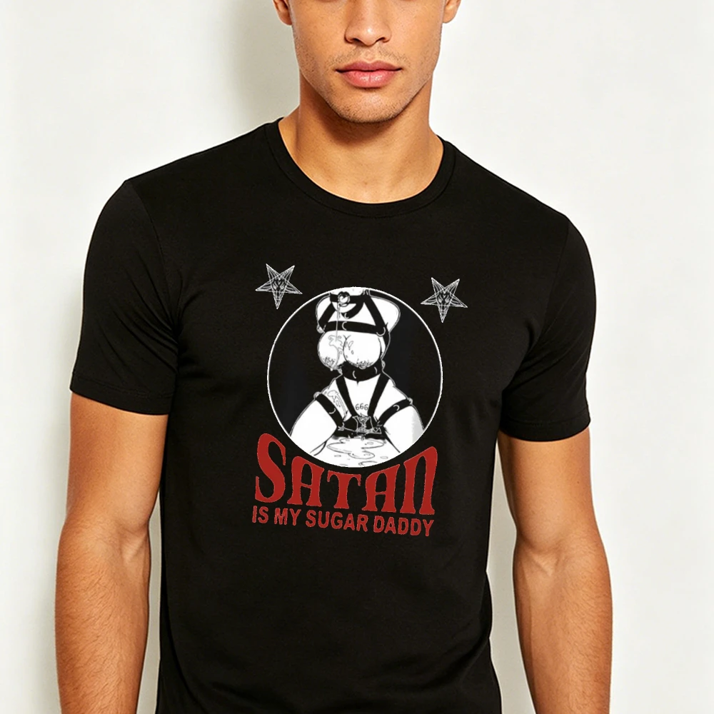 Satan Is My Sugar Daddy Pentagram Graphic Tee Gothic Occult Streetwear Short Sleeve Men T Shirt Summer Fashion T Shirt