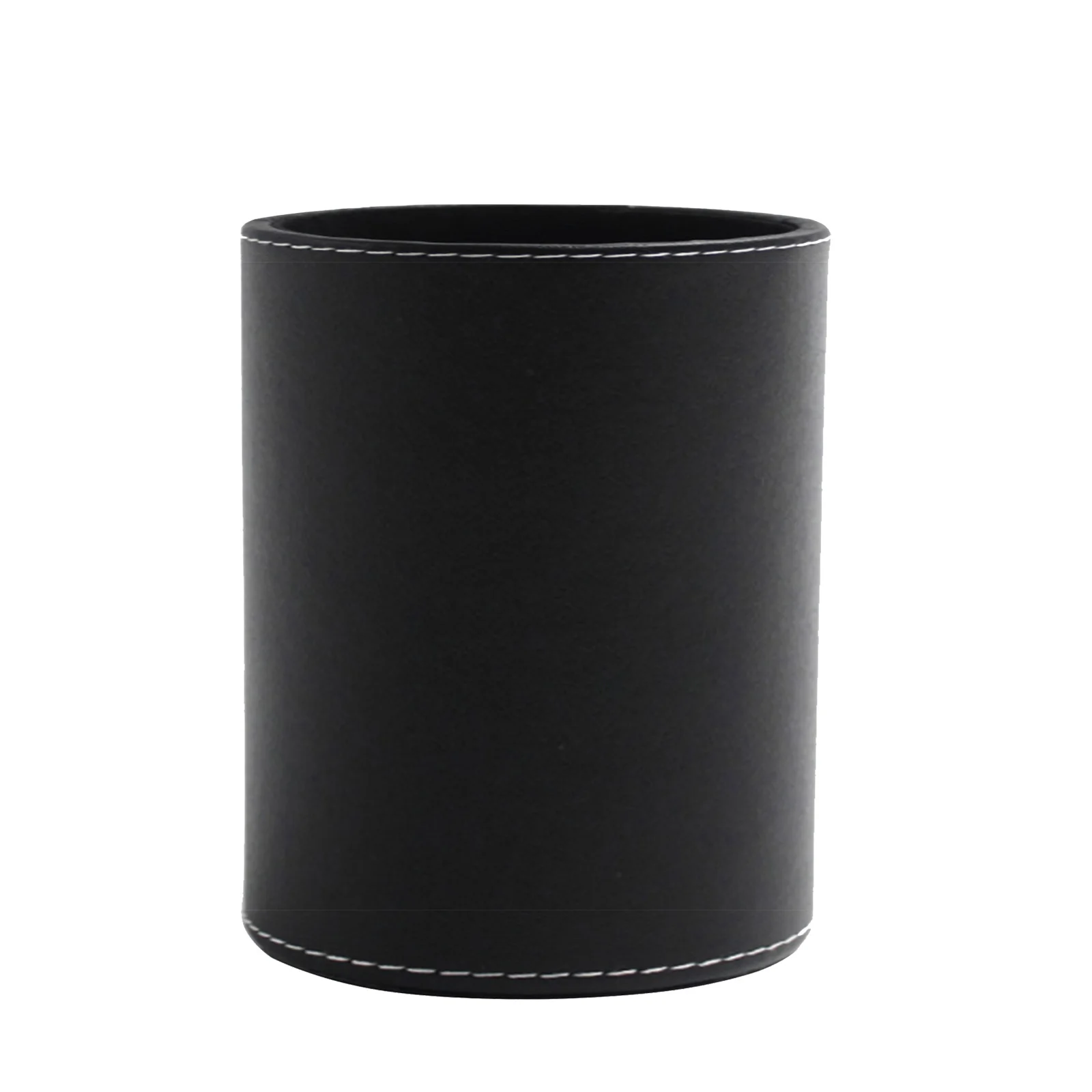 

1pc Round Pen Holder For Desk Premium Pu Pencil Container Organize Office Supplies Desktop Storage Black