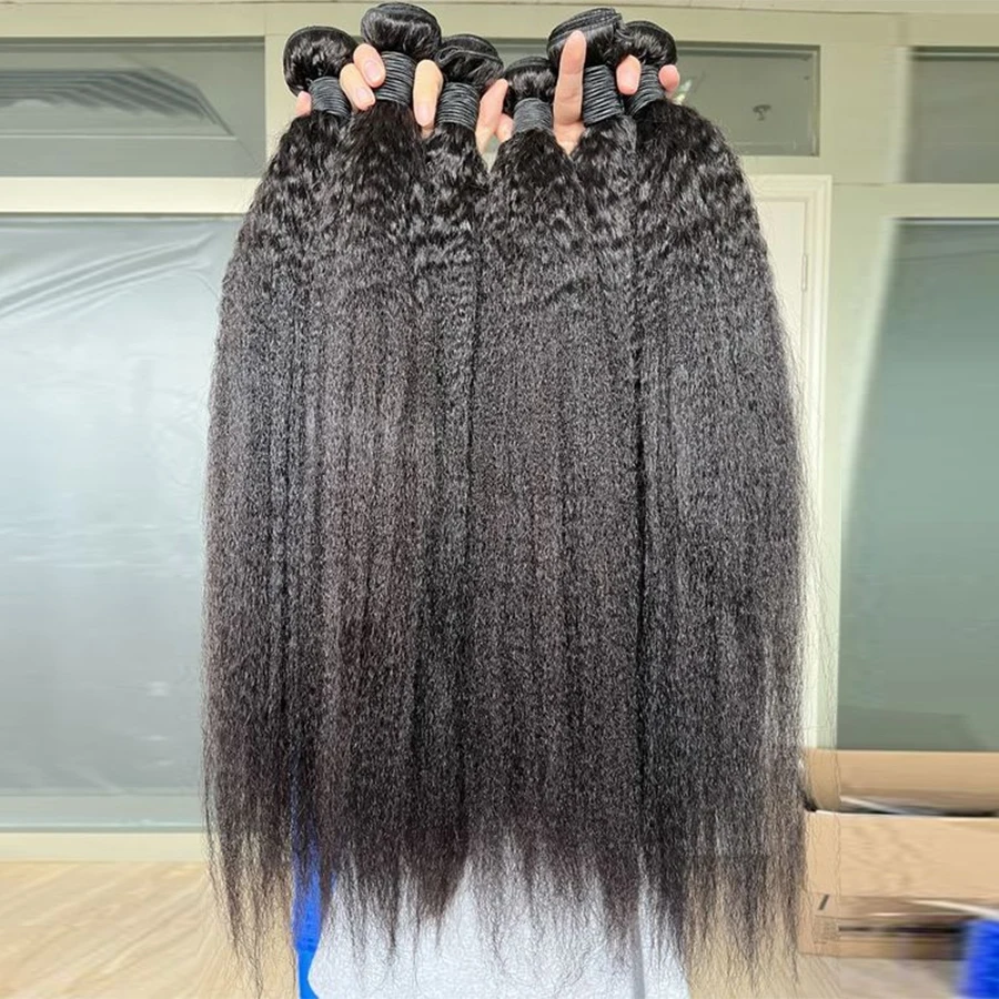 Brazilian Yaki Human Hair Bundles 1/3/4 Kinky Straight Bundles 30 32 Inch Bundles Virgin Human Hair Extensions for Women