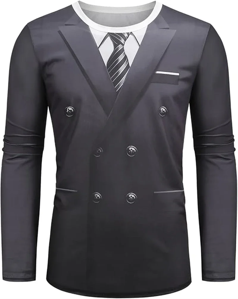 3D Print Realistic Suit Tuxedo Pattern T Shirts Men Long Sleeve Casual Fashion T-shirt Sweatshirt Breathable Streetwear Tshirt