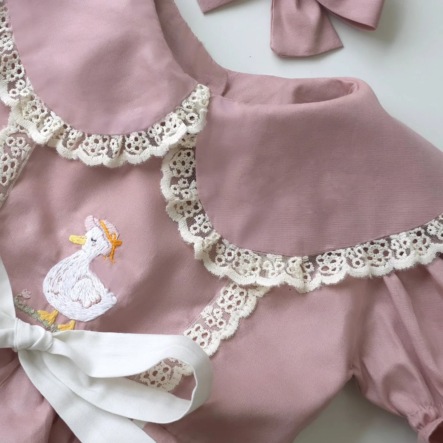 Summer Baby Girl Duck Embroidery Bow Lace Pink Puffy Dress For Casual Party Birthday Wedding Photography