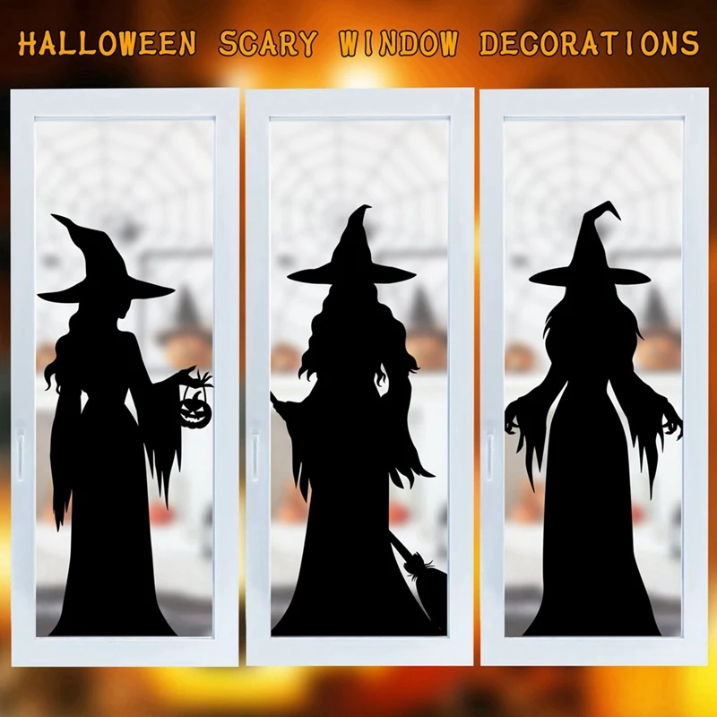 Letrero decorativo de Halloween con fantasma de bruja, 3 uds., para ventana, puerta delantera, decoraciones colgantes, decoración de silueta de Casa Encantada