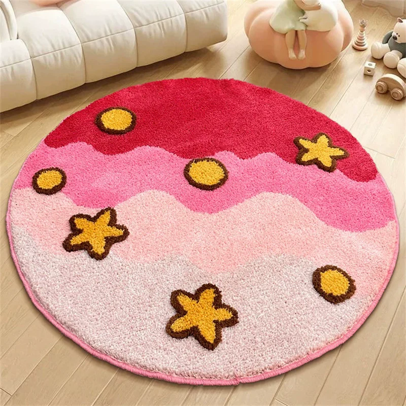Colorful Cartoon Round Rug Kids Room Home Soft Carpet For Bedroom Tufted Computer Chair Floor Mat Children Study Room Area Rug