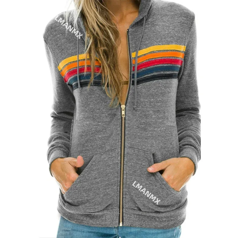 

Hoodies for Women, New Casual Rainbow Hooded Coat, Fashionable Zipper Striped Cardigan, Hoodies for Men