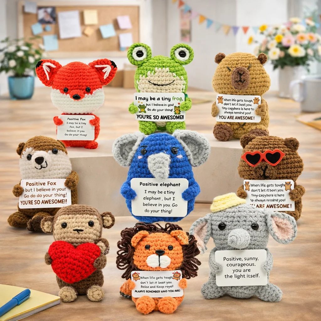AnimalSeries-Positive Energy WildAnimals Crochet Doll Handmade Knitted Decor Ornament Encouragement Card Mini Desk Decor Gift