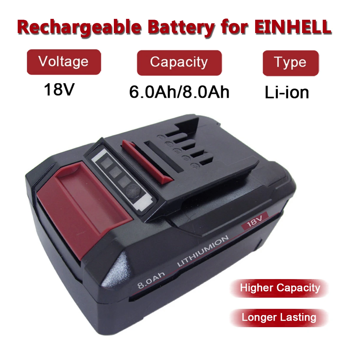 EIN18C2 18 V 6000 mAh/8000 mAh Li-Ionen-Akku für EINHELL Power X-Change PX-BAT4 PX-BAT52 4511396 AXXIO TE-HD18Li