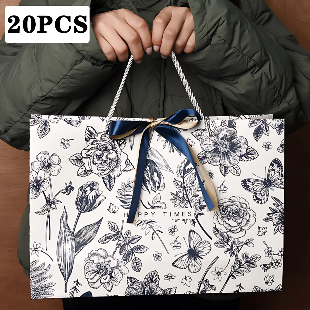 10/20Pcs Gift Bags Mother's Day Gift Wrapping Bags Floral Paper Bags Tote Bags Birthday Paper Bags Premium Gift Bags with Ribbon