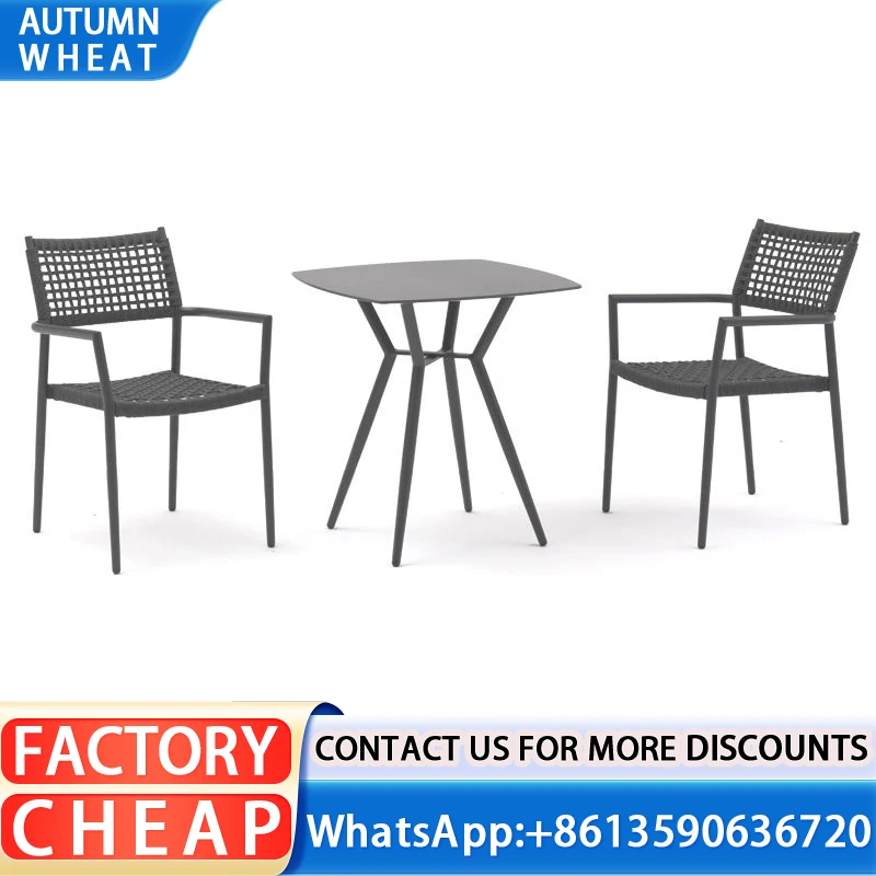 Foshan factory hot sale patio waterproof woven rope dining room furniture aluminum outdoor table dining sets