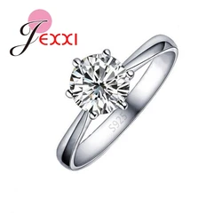 Wholesale Price Classic Real Pure 925 Sterling Silver 6 Claws Women Wedding Finger Rings Jewelry with Cubic Zirconia CZ