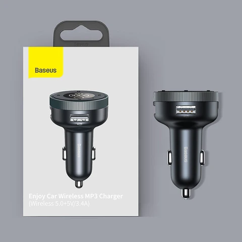 FM-трансмиттер Baseus Bluetooth 5.0 для автомобиля - зарядное устройство с двумя USB-портами 3.4A, MP3, радио, функция громкой связи