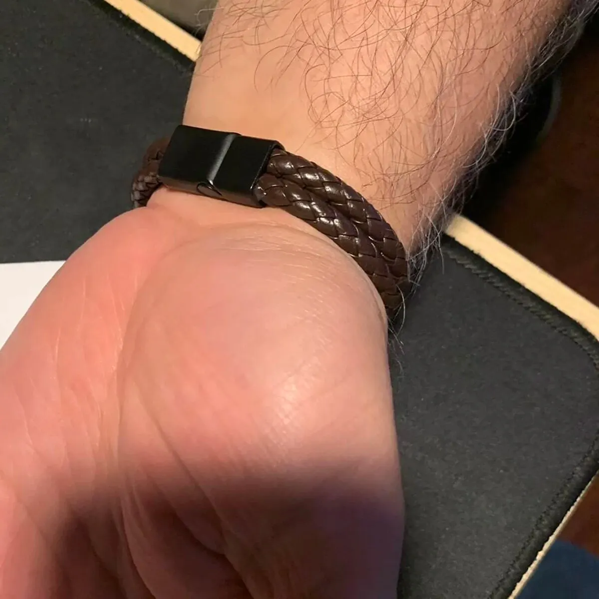 Männer Schwarz Blau Geflochtenes Echtleder Armband Doppelband Armreif – Detail 4