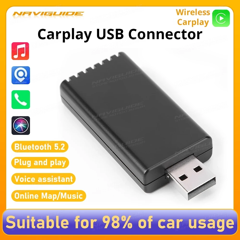 NAVIGUIDE Wireless Carplay Adapter Android Auto Smart USB Dongle Plug and Play For Havel Kia Volvo Audi MG VW Hyundai Jeep