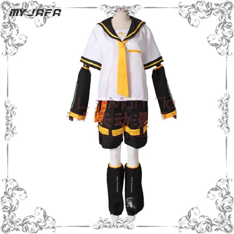 Rin Len Cosplay Kostuum Pruik Hoofddeksels Headset Vrouwen Mannen Uniformen Outfit Tops + Shorts + Riem + Mouwen + Been mouwen