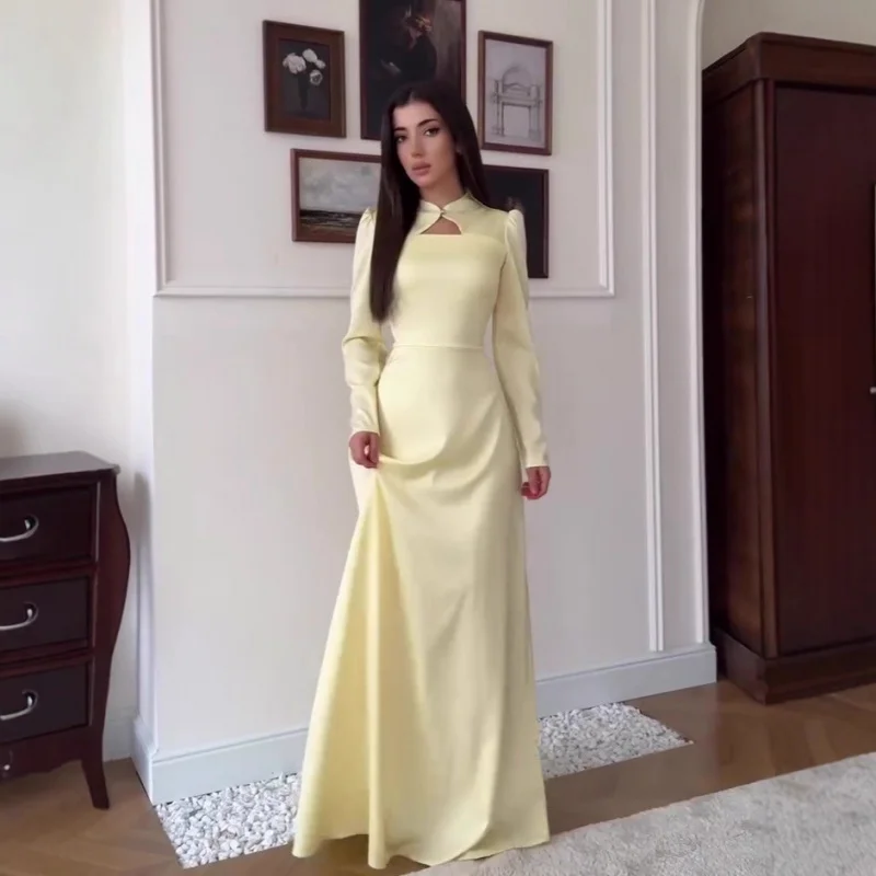 

2025Autumn Slim Elegant Retro Graceful Long Sleeve Long Dress Comfortable Dress