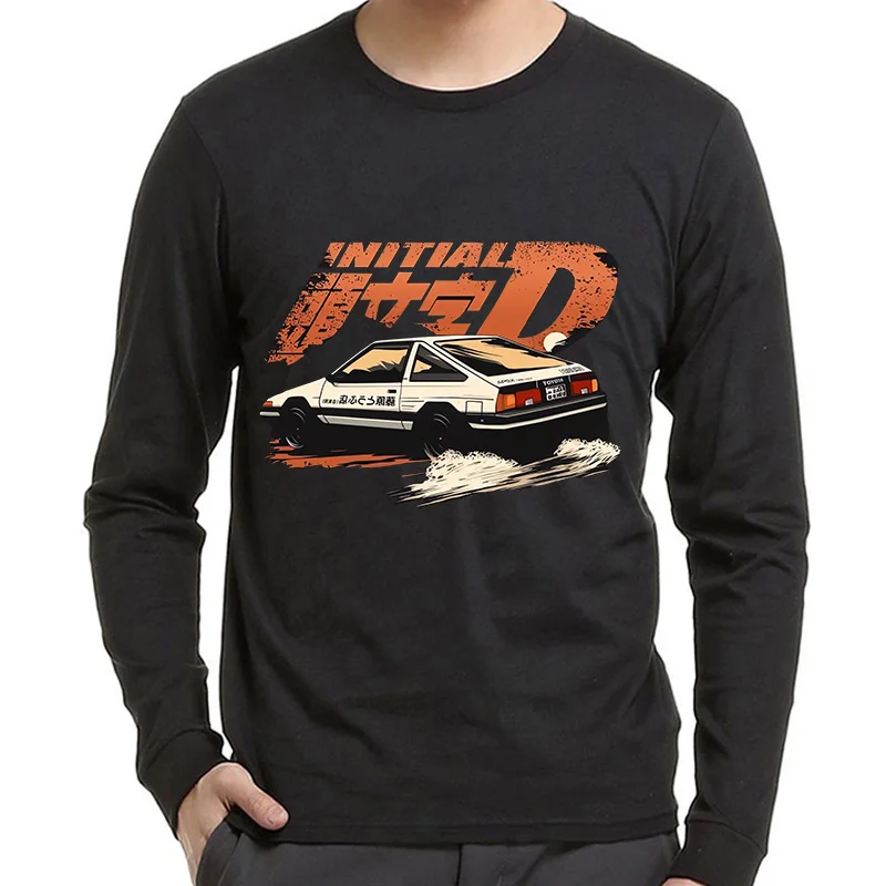 90s Anime Initial D Long Sleeve T Shirt Redsuns Gothic Tee Tops AE86 Funny Manga Graphic Tshirt Men Vintage T-Shirt Clothes Male