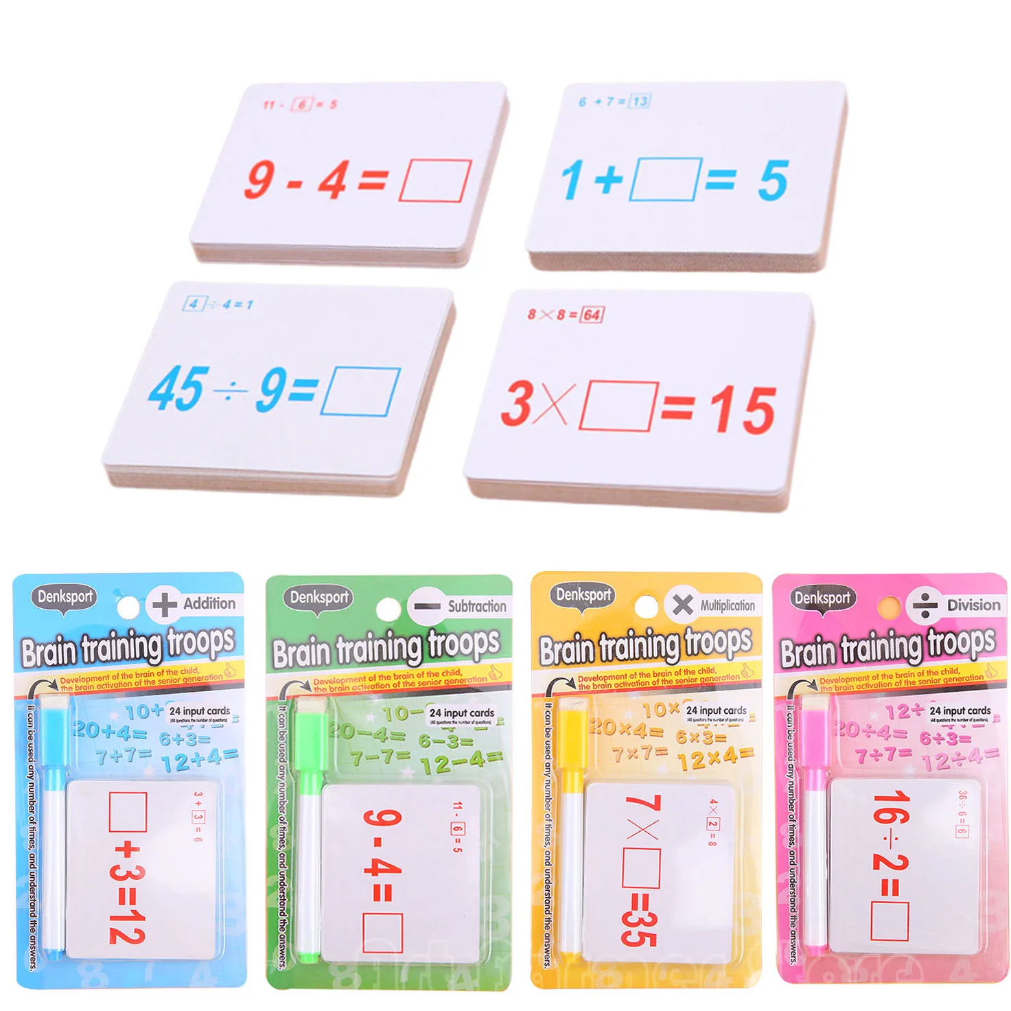 Math Flash Cards for Kids | Addition Subtraction Multiplication Division | Reusable Wipe-Clean Math Practice Cards for Preschool