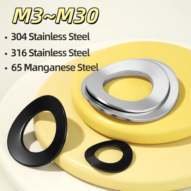 304/316 Stainless Steel Curved Washers M3 M4 M5 M6 M8 M10 M12 M14 M16 M18 M20 M22M24M27M30 65 Manganese Steel wave spring washer