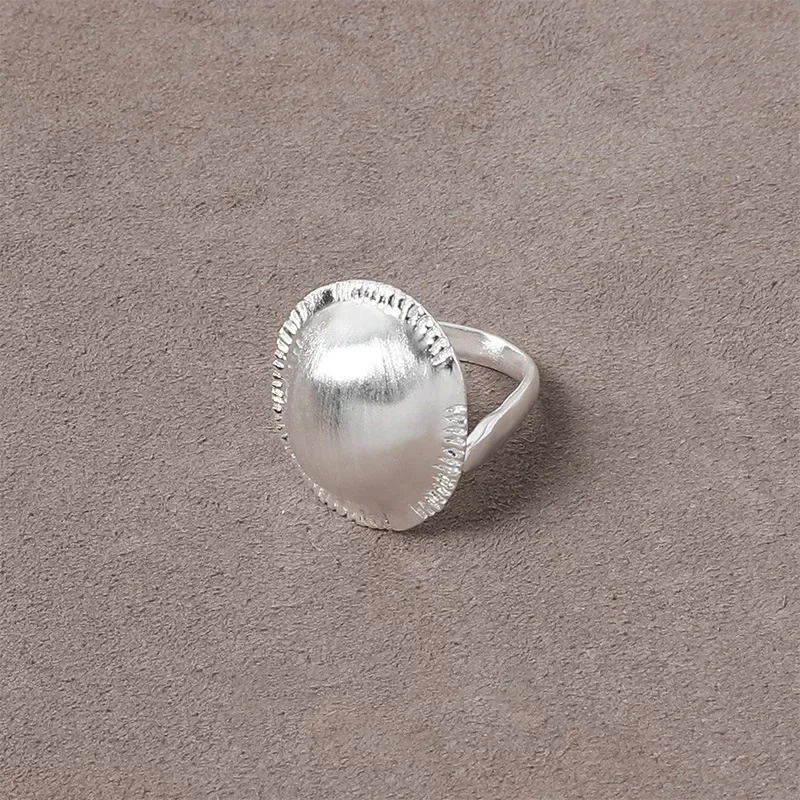 925 Sterling Silver Open Finger Ring Brushed Pearl Hammered Disc Oval Geometric For Women Girl Jewelry Gift Dropship Wholesale