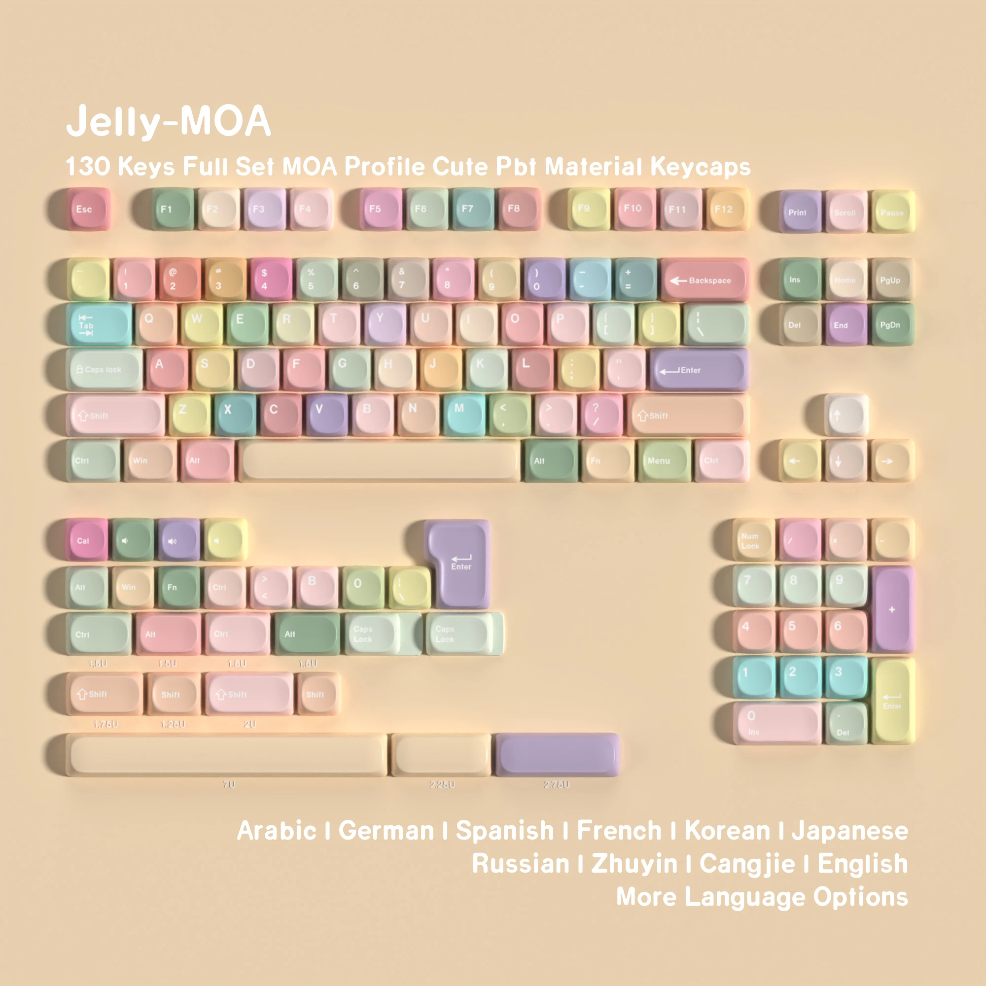 MOA Profile Pbt Jelly Keycaps  Dye-Sub ISO Layout Korean German Spanish Arabic French Brazil UK Keycaps Alice Split Space