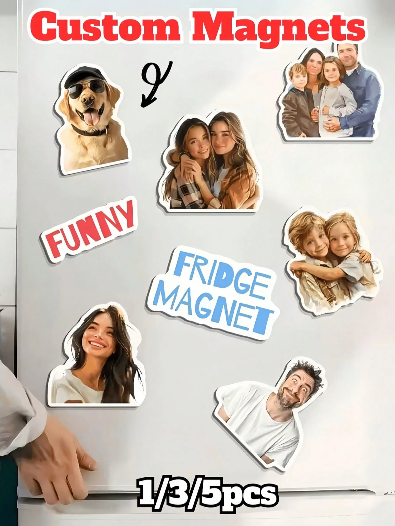 Custom Cutout Photo Fridge Magnet，Personalized Refrigerator Magnets，Family Pet Portrait Fridge Sticker Home Decor Gift 1/3/5Pcs
