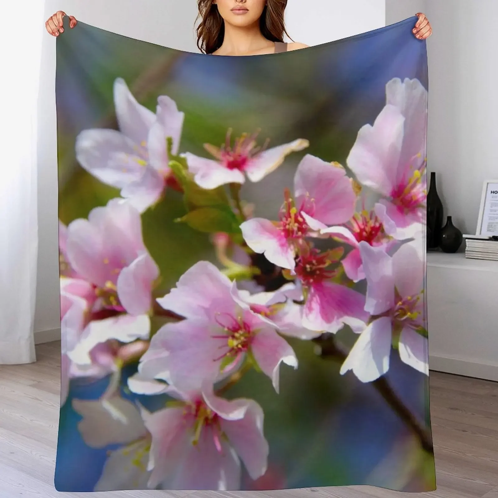 Sakura Close-Up Throw Blanket Cozy Warm Blanket for Bed Room Decor