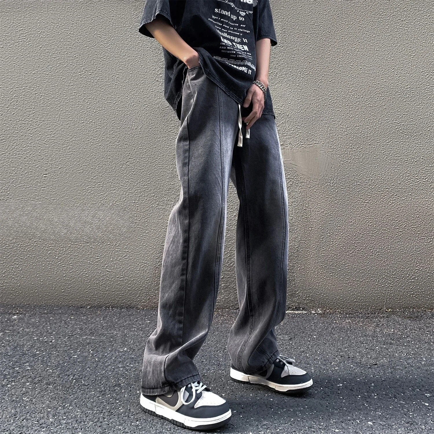 

Loose Baggy Men's Jeans Stylish Harajuku Goth Kpop Luxury Cotton Trousers Cheap Japanese Street Style Original Male Cowboy Pants