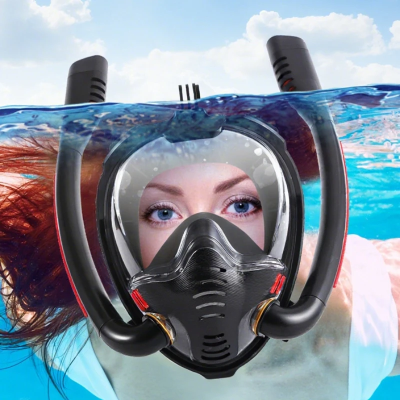 

Snorkeling Mask Double Tube Silicone Full Dry Diving Mask Adults Swimming Mask Diving Goggles Self Contained Underwater Breathin