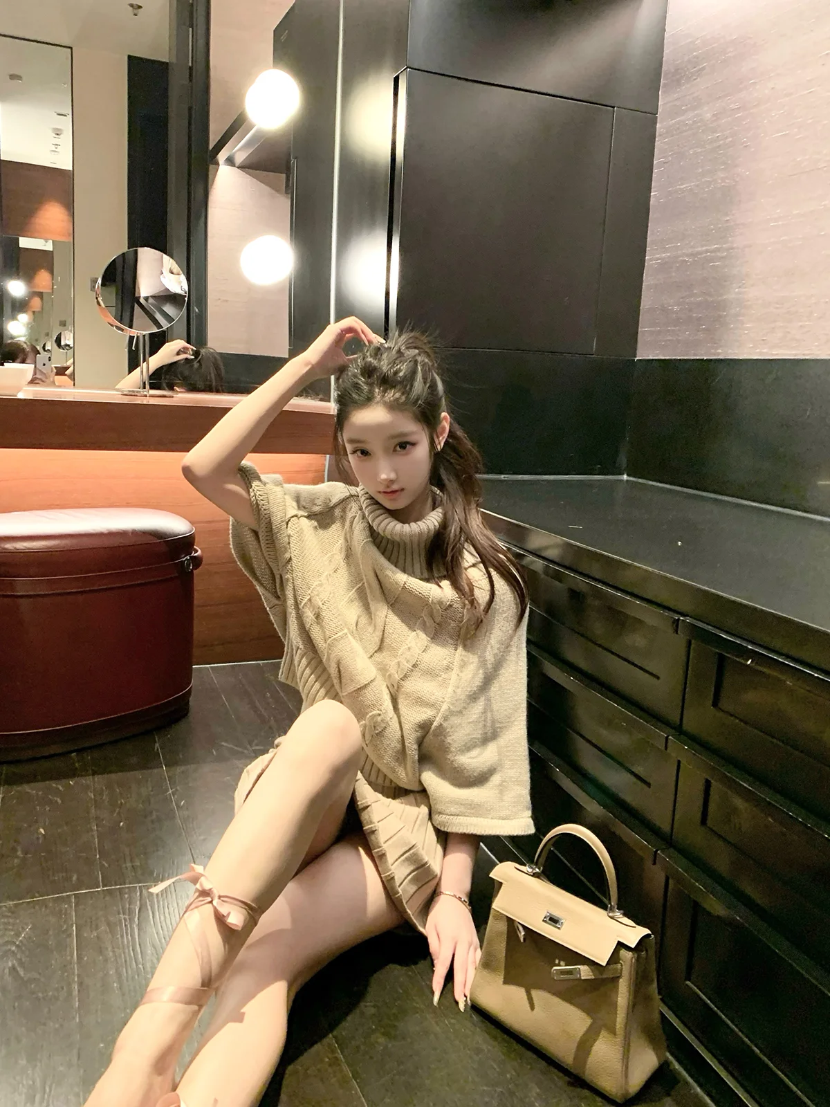 

Romantic Loose Tea High Ne oulder Knitted Top Versatile Wearable Hotdog Sle Small Batch Women's Faion Sweater