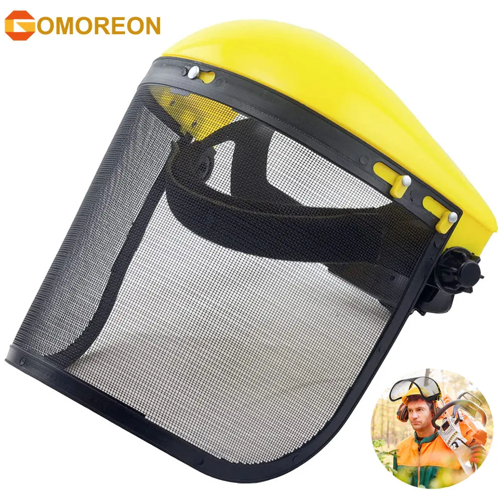 Safety Face Shield with Mesh Visor Protective Mesh Full Face Chainsaw Helmet Hat for Trimmer Gardening Weed Wacker Protection