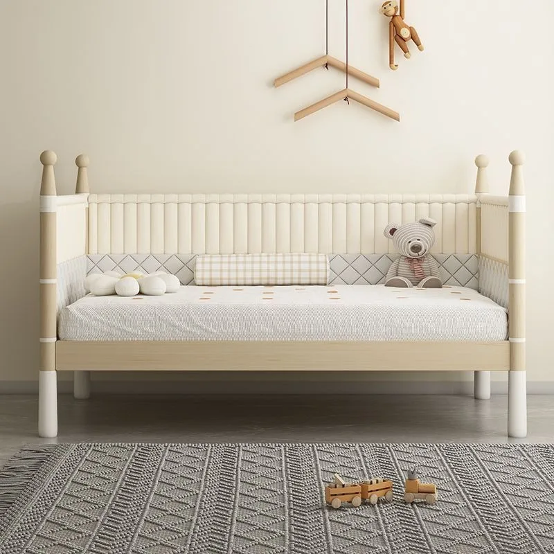 Solid wood splicing bed, large bed with bed circumference, splicing widened bed, bedroom newborn cot crib