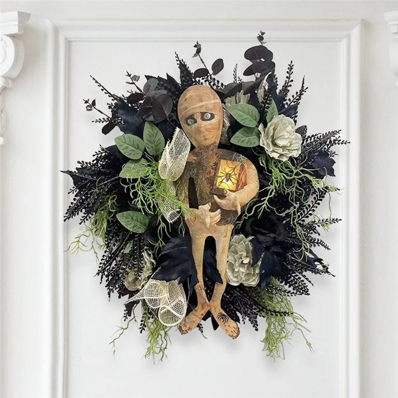 New Halloween Mummy Wreath for Front Door, Halloween Wreath Mummy Halloween Wreath Scary Halloween, Halloween Skull