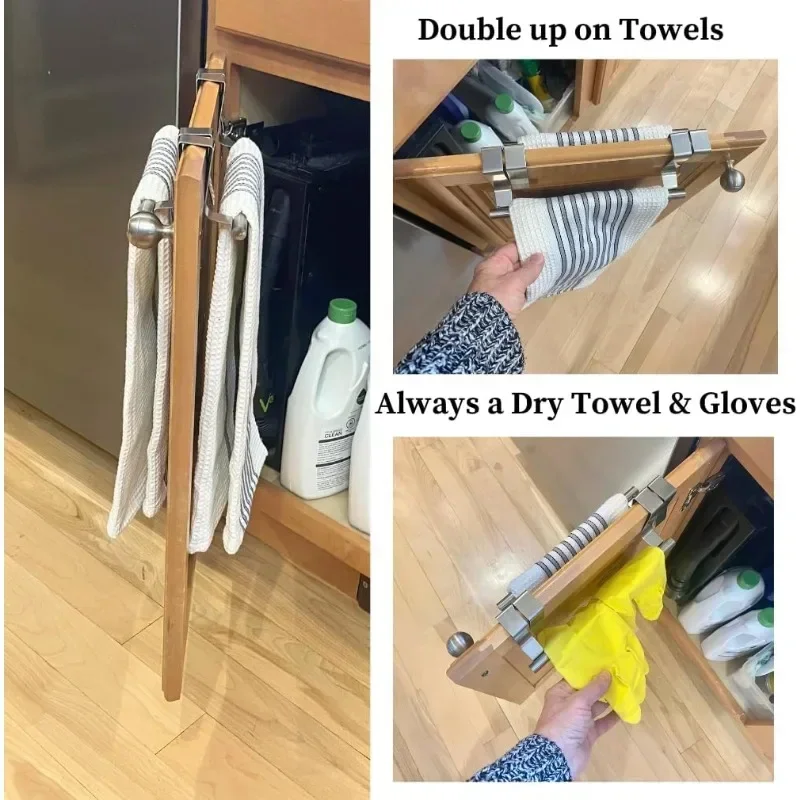 Stainless Steel Towel Rod, No Punched Door Hanging Towel Rack,  Bathroom and Kitchen Towel Storage, Durable Space-saving Rack