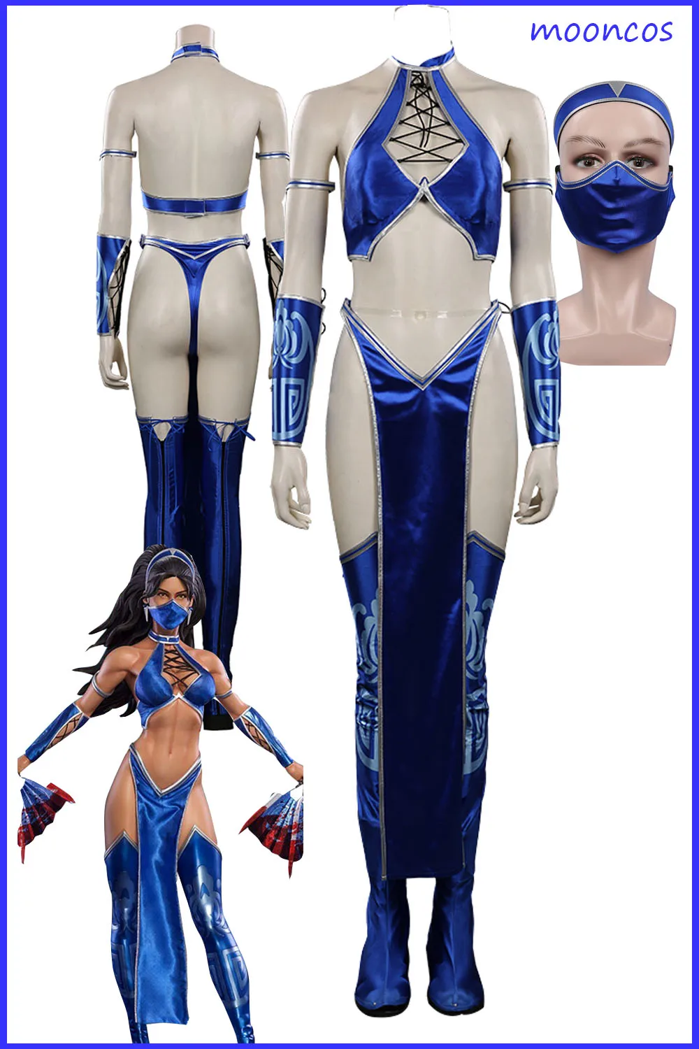 

Kitana Cosplay Fantasy Mortal Kombat Costume Women Sexy Jumpsuit Mask for Adult Fantasia Outfit Halloween Carnival Suit Clothes