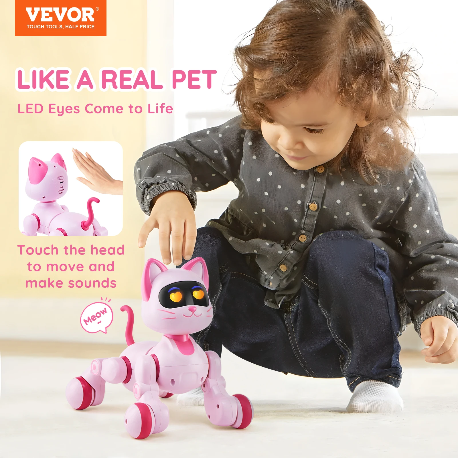 VEVOR Juguete robot para gatos con control remoto, mascota robótica interactiva inteligente programable con control táctil para niños, juguete acrobático que camina, canta y baila para niños de 3, 4, 5, 6, 7, 8 y 10 añ