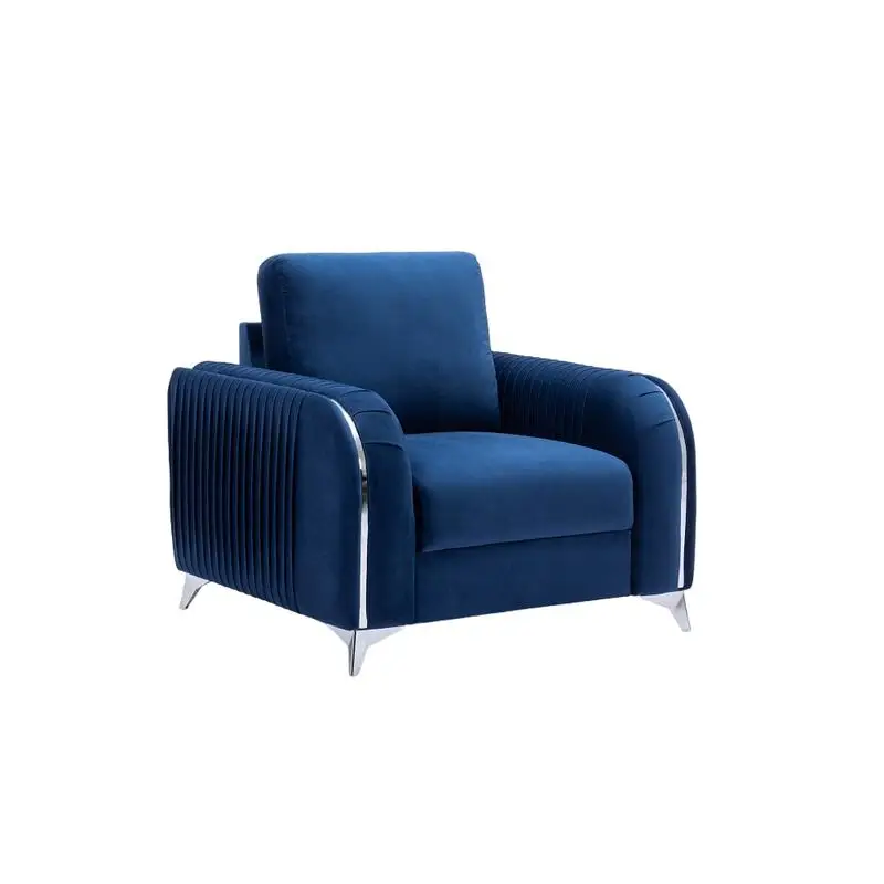 Blue Accent Chair Metal Leg Chrome Trim Accents Stylish Seating for Living Room, Bedroom or Office