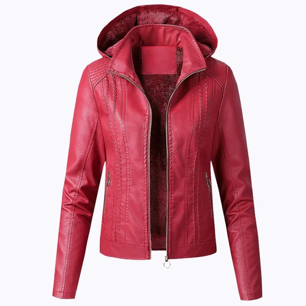 Chaqueta de cuero de talla grande para mujer, abrigo corto con solapa y cremallera, Color sólido, moda europea americana, para deseos