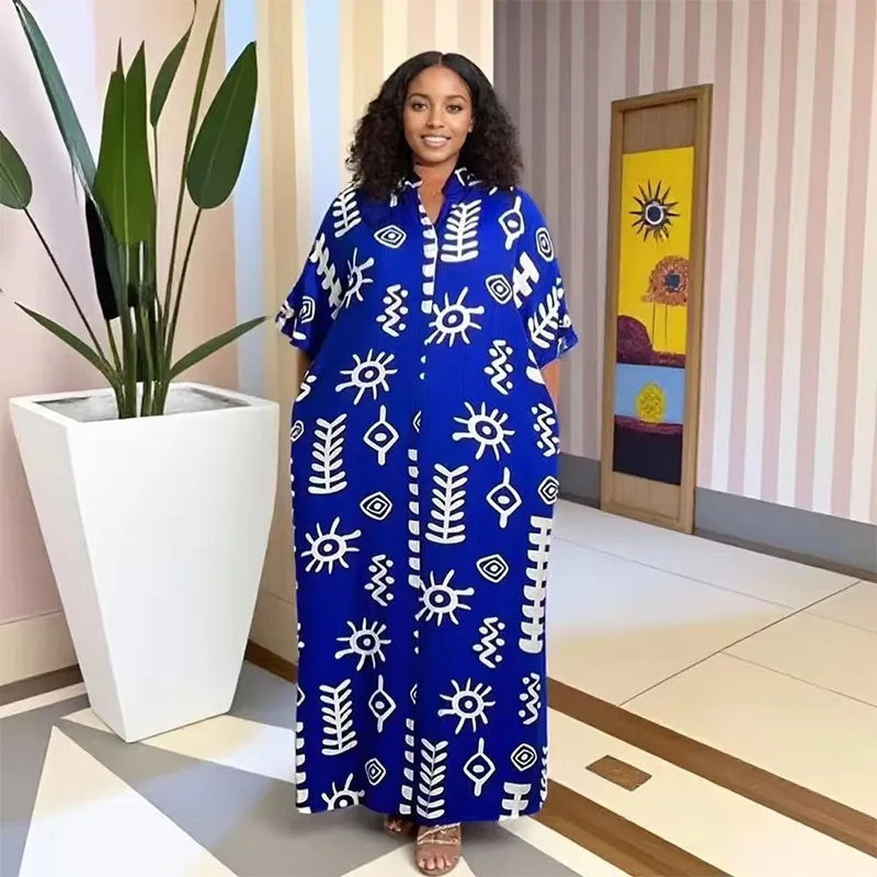 4 COLORS  2025 new arrivals loose women/lady summer maxi dress with hot drilling long dress hort sleeve abayas african style