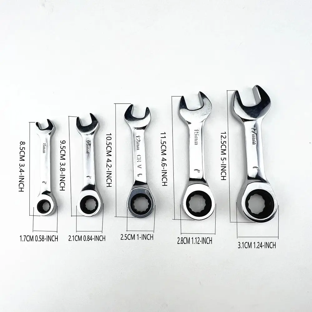 1Pcs New 6-19mm Ratchet Socket Spanner 72 Teeth Reversible Combination Stubby Single Wrench Steel Short Handle Nut Repair Tool