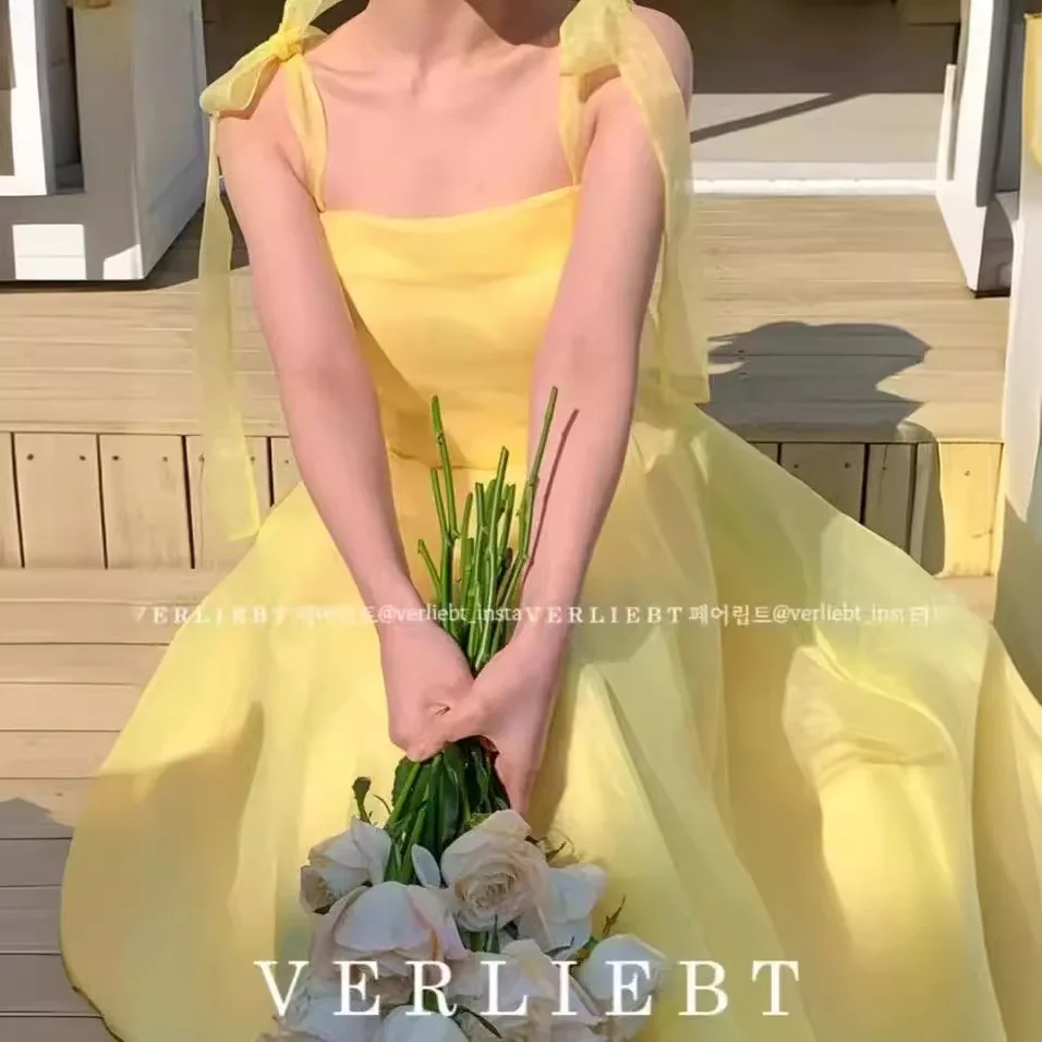 

Korean evening gown 2026 new yellow backless studio costume