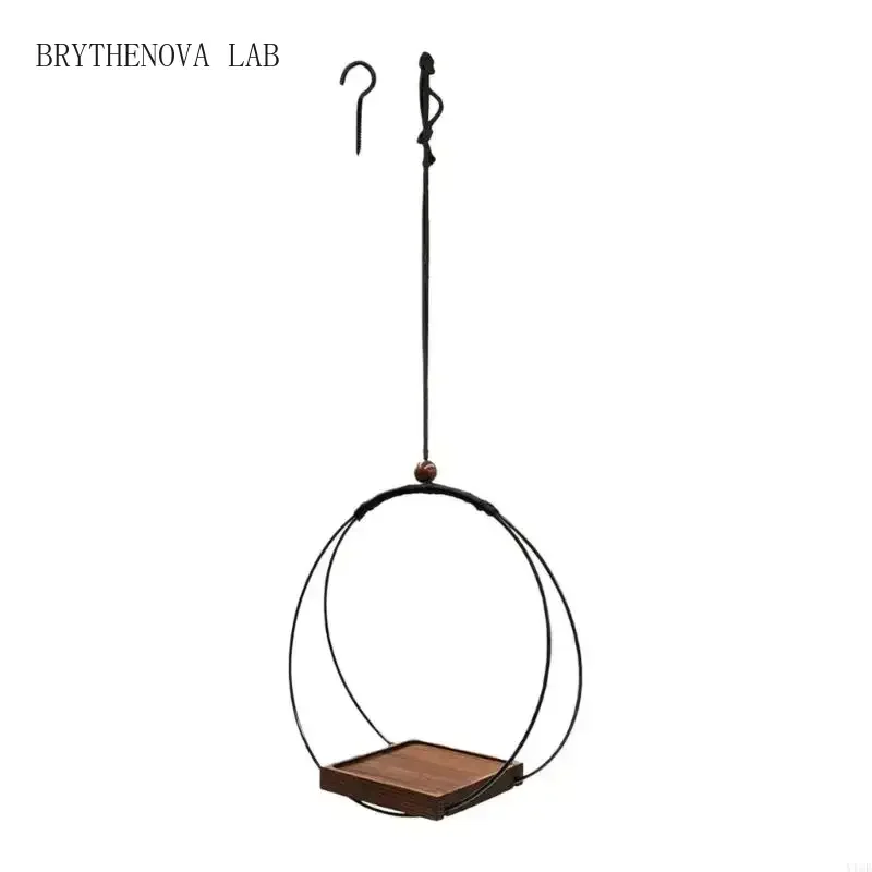 Indoor Decoration Hanging Planter Black with Wooden Base Accommodates 3 to 5.5 Pots Inch for Wall Ceiling