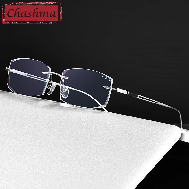 Chashma Prescription Glasses Men Eyeglasses Frames Diamond Trimmed Rimless Titanium Spectacles Stones Customize Tint  Color Lens