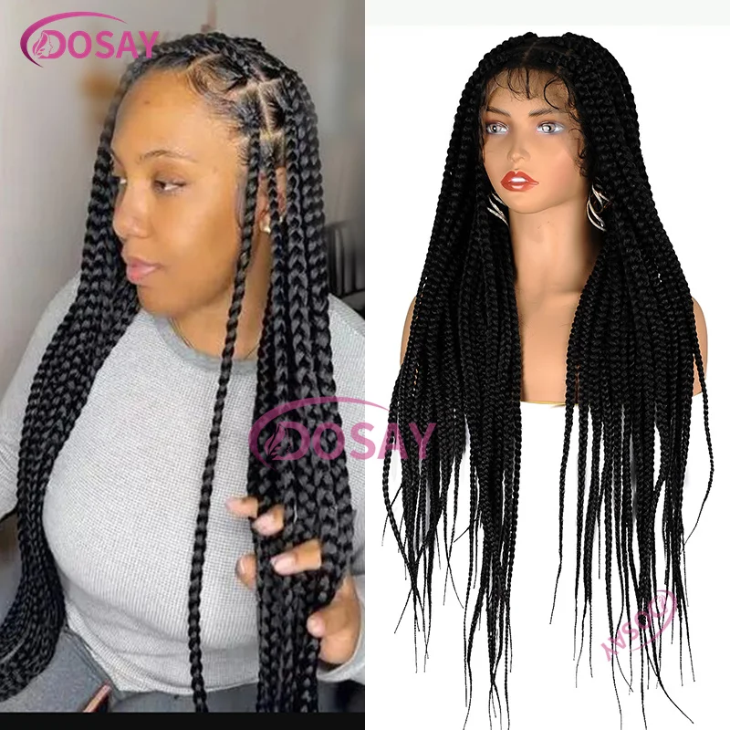 

Synthetic Braided Wigs 360 Larger Knotless Braids Wig 360 Full Lace Box Curly Braid Wig With Baby Hairs For Black Women Dosay