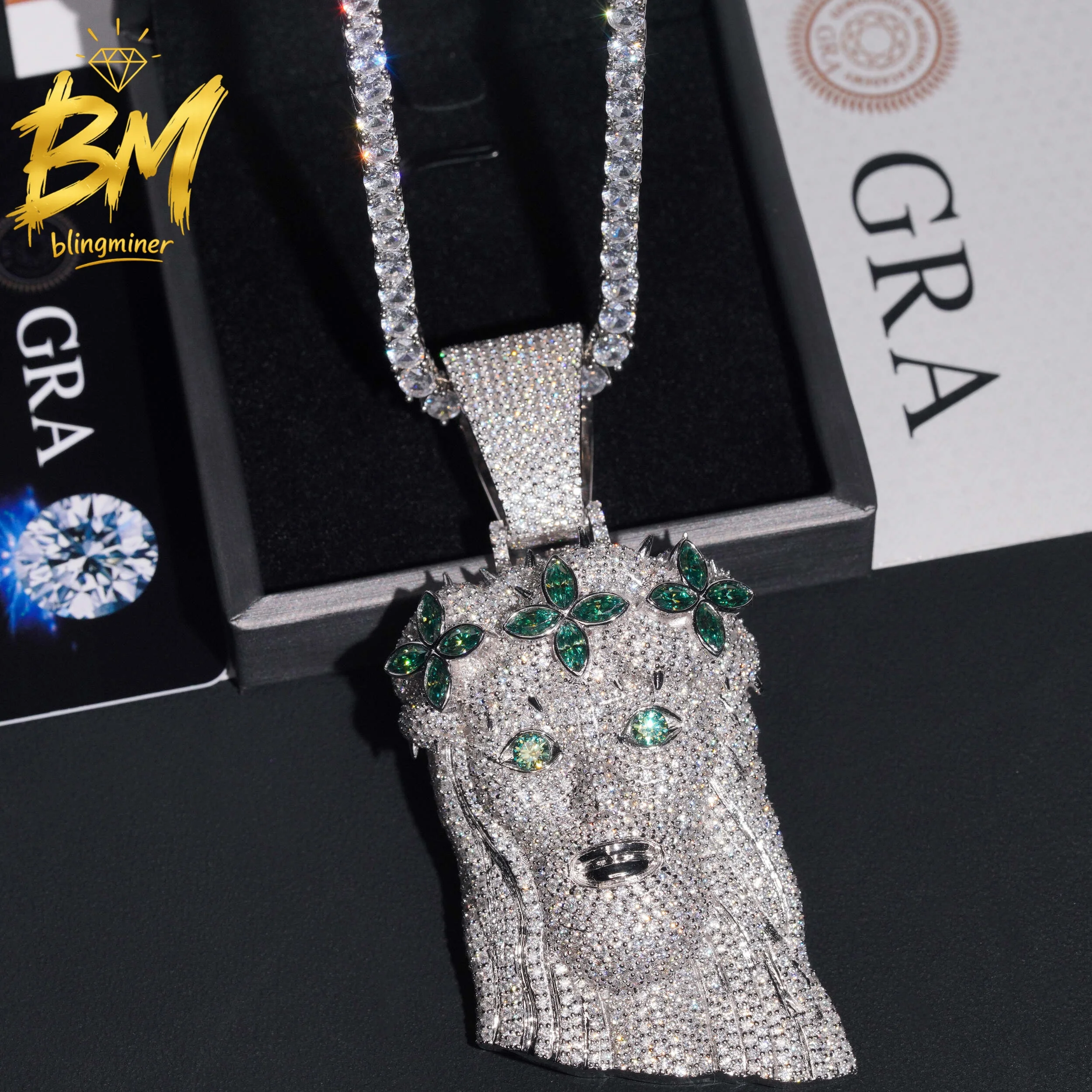 Blingminer Jesus VVS Moissanite Pendant For Men Women S925 Silver Iced Out Pendants Pass Diamonds Tester Free Shipping