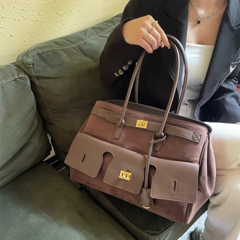 الفاخرة جلد طبيعي المرأة حقيبة كتف جلد البقر سعة كبيرة مصمم حقيبة يد ركاب حقيبة تسوق قفل حمل حقيبة الجناح حقيبة