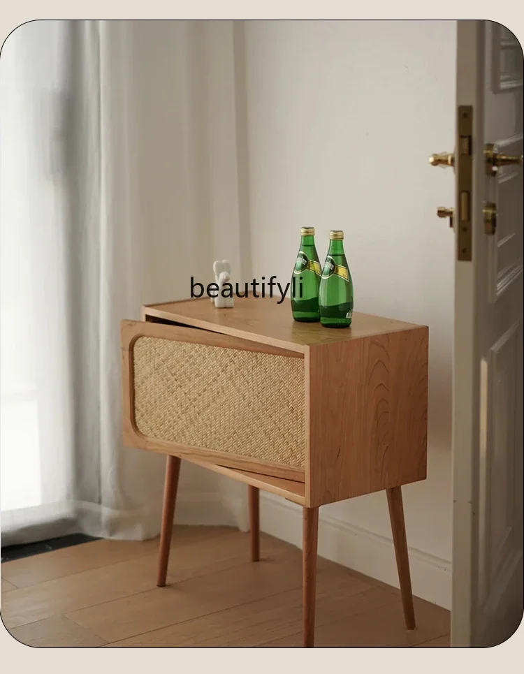 خمر الخشب الصلب الروطان السرير الجدول المنزل الإبداعية غرفة نوم السرير تخزين طاولة جانبية صغيرة