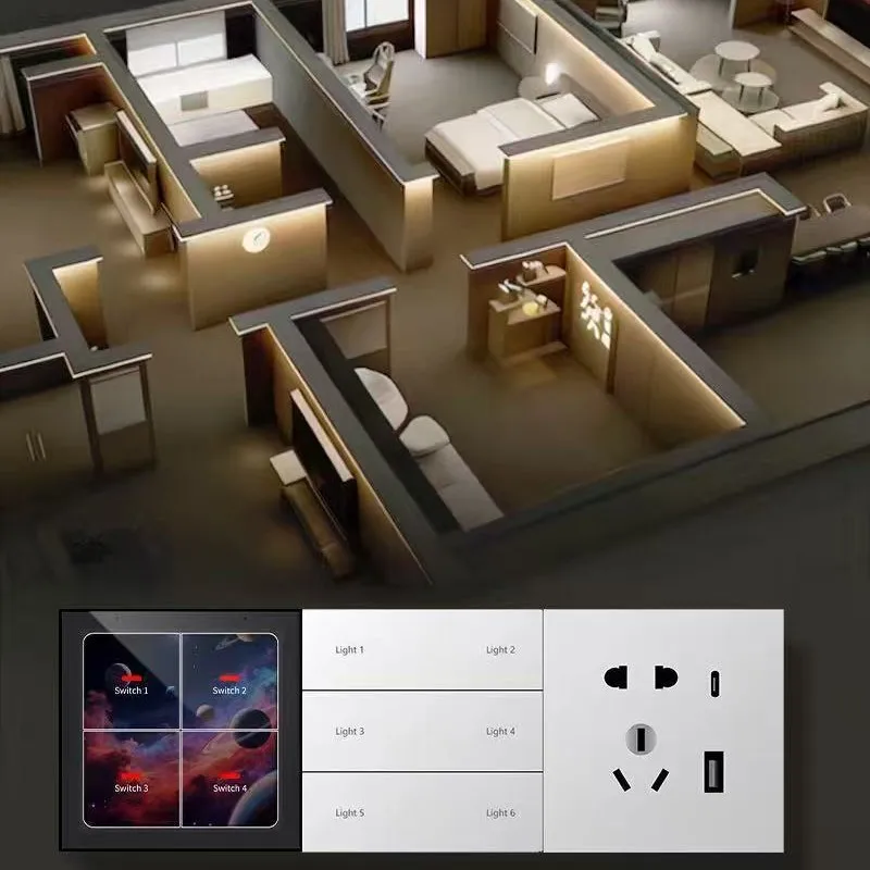 Tuya Full Screen Touch Zigbee Switch, Smart Dimmable Wall Switch with Scene Curtain Group Control Function