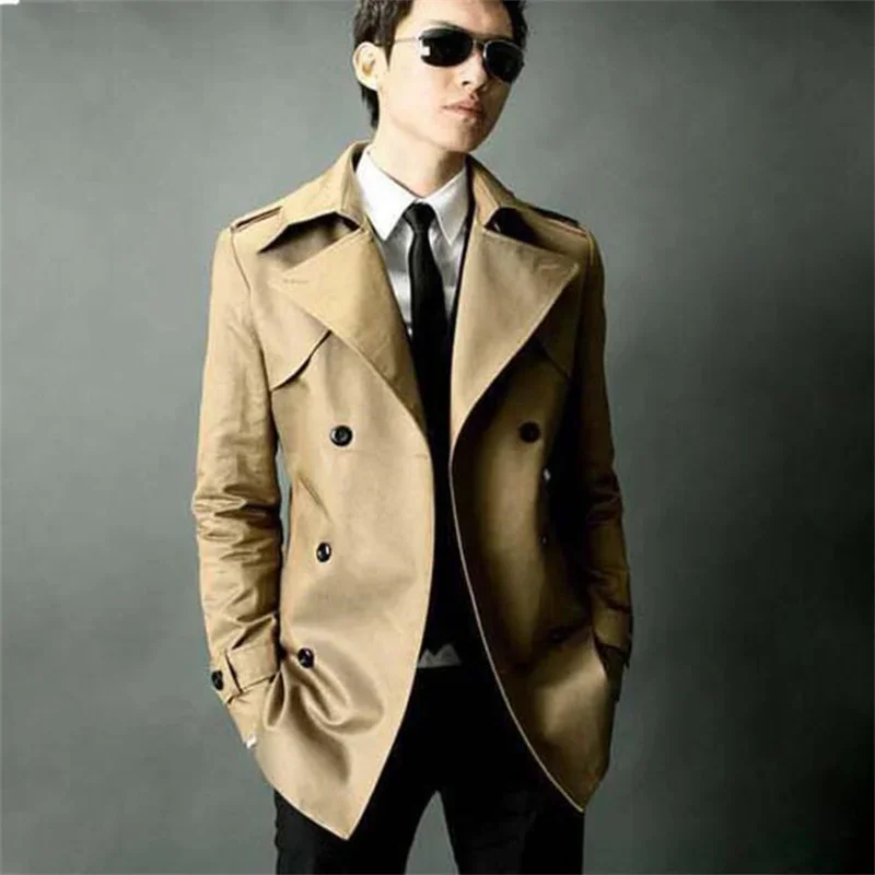 Middle Young Trench Coats Mens Korean Brand Mid Length Chaqueta Hombre Double Breasted Jaqueta Masculina Spring Autumn Casual